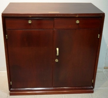 Cabinet in mahogany from the Italian ship M/N Livenza. 2 drawers, double door, 1 detachable shelf/2 compartments. 