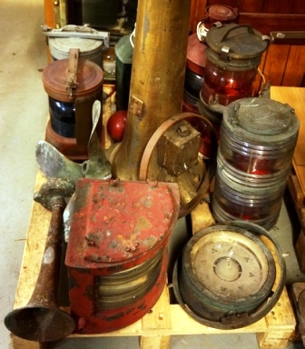 Early 20th century lanterns, compasses, propellers, fog horns etc. 