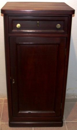Cabinet in mahogany from the freighter M/S Atlantik, Hamburg. 1 drawer, 1 door, 1 shelf/2 compartments. 