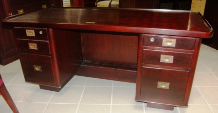 Writing desk in mahogany/brass fittings. From the Italian freighter M/N Adige, Genova. Hutch, 6 drawers.