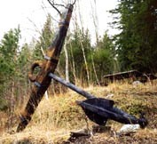 Salvaged 18th century anchor with preserved original wooden anchor-stock.