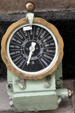 20th century engine room telegraph from the Swedish submarine SIKEN, built 1943 by Kockums, Malmö.