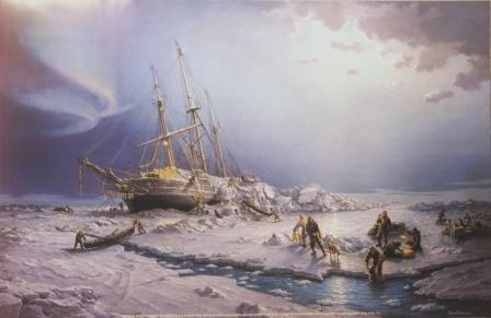 Depicting the FRAM being overtaken by rafting ice. 3/5 January 1895 during Nansen & Johansen attempt on the North Pole. 