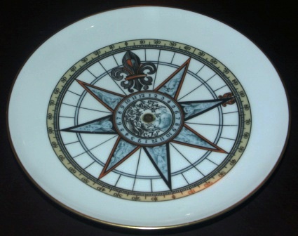 20th century numbered plate depicting a Swedish 18th century compass. Compass history on reverse.