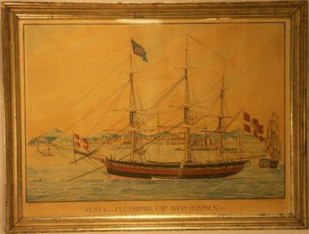 Vesta von Flensburg. 19th Century Ship Portrait, Watercolour/pencil.