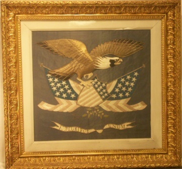 American eagle with crest and flags. 19th Century Silk-work picture.