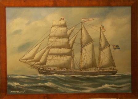 Bernhard-Tjockö. 20th Century Ship Portrait, Watercolour/gouache.