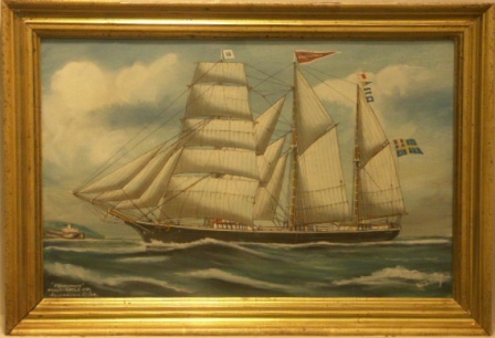 Föreningen. Byggd i Gefle 1871. 20th Century Ship Portrait, Watercolour/gouache.
