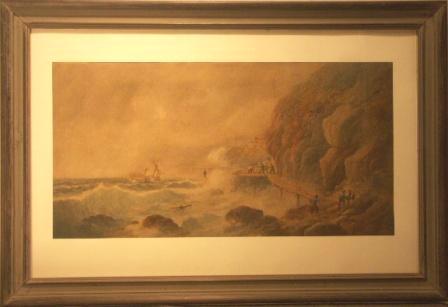 Shipwrecked crew being rescued. 20th Century Watercolour.