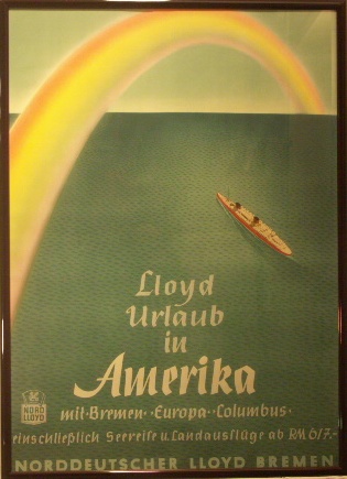 Lloyd Urlaub in Amerika-Norddeutscher Lloyd Bremen.  20th Century Original Poster.