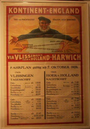 Kontinent-England via Vlissingen Hoek van Holland-Harwich, dated 2nd October 1928.  20th Century original time-table.