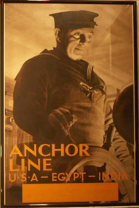 Anchor Line, USA-Egypt-India.  20th Century Original Poster. 