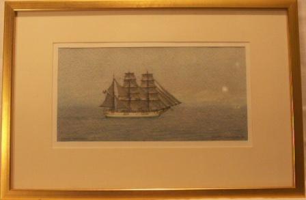 The French barque Persistant in full sail. 20th Century Watercolour.
