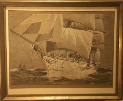 Schulschiff Stein in full sail. Incl ship history. 20th Century Watercolour.