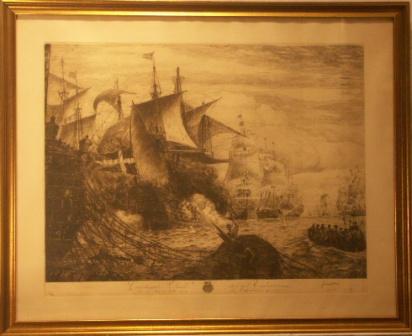 Linjeskeppet Ölands strid med engelsmännen den 28 juli 1704 vid Orfordness. 20th Century engraving.