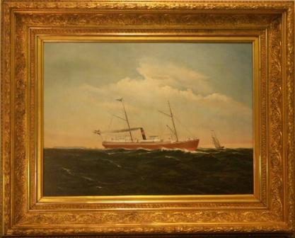 Ship portrait depicting the Gotland ferry Klintehamn.  19th Century oil on canvas.