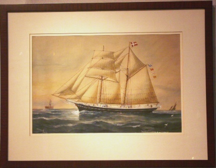 The Danish vessel Jorgen Larsen af Thurø. 20th Century Ship Portrait, Watercolour/gouache.