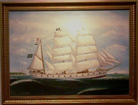 The Swedish 3-masted barque Halvar. 20th Century Ship Portrait, oil on canvas. 