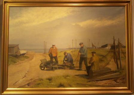 Danish fishermen at work.  20th Century oil on canvas. 