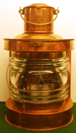 Electrified 20th century copper masthead light supplied by Hasses, Gothenburg and marked with three crowns, Kk 601814.