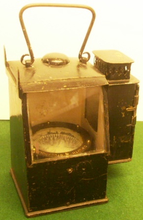 Late 19th century binnacle with painted brass domed cover and observation window, lighting house for night viewing fitted with kerosene lamp. Made by G.W. Lyth, Stockholm. 