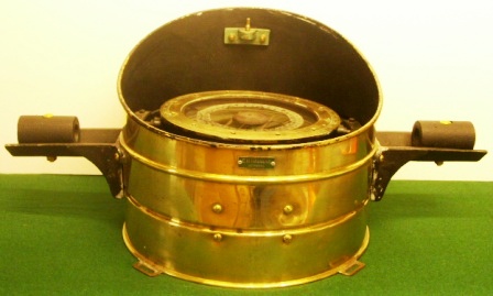 20th century brass binnacle made by C.M. Hammar, Gothenburg, with compass made by Husun, Gt Britain and compass card made by AB Lyth, Stockholm. 