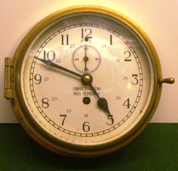 20th century Dutch Observator, Rotterdam ships`clock made in brass. 