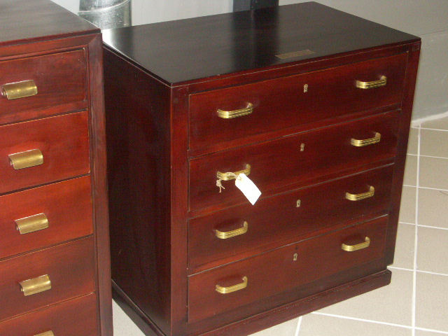 Chest of four drawers in mahogany and brass from M/S Hohenfels Hansa Bremen, Norddeutscher Lloyd (NDL).