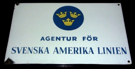 "Agency for the Swedish American Line" - Original mid 20th century enamel sign.