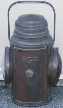 Early 20th century electrified copper signal lantern. Made by AGA Stockholm.