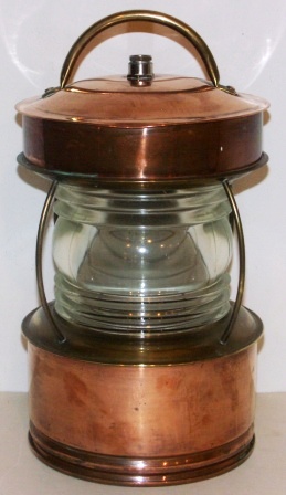 Early 20th century electrified copper anchor light. Manufacturer unknown.