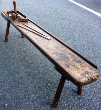19th century sailmaker bench. Equipped with 10 original hand tools.
