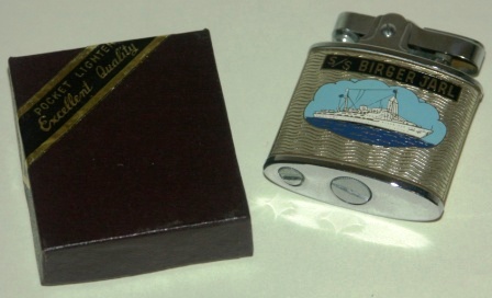 Mid 20th century pocket lighter from the S/S BIRGER JARL.