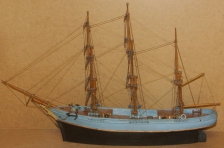 Early 20th century sailor-made model depicting a three-masted barque. 