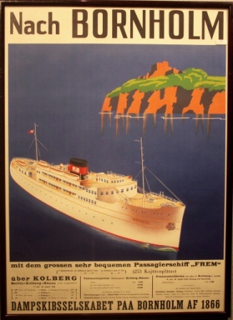 The Danish passenger ferry HAMMERSHUS off the island Bornholm. With timetable dated 1938 and pricelist in German "Reichsmark".