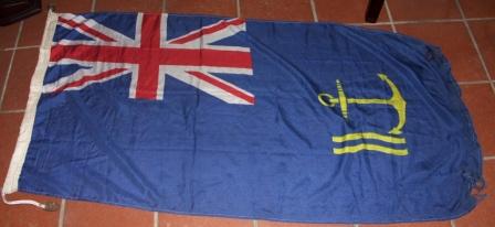 20th century British Royal Maritime Auxiliary Service (RMAS) cotton flag, part of Ministry of Defence providing services for the Navy with auxiliary vessels incl tug boats.