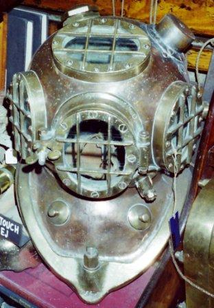 Early 20th century Danish four-light copper diving helmet.