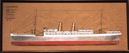 Depicting the Norwegian passenger liner S.S. BERGENSFJORD