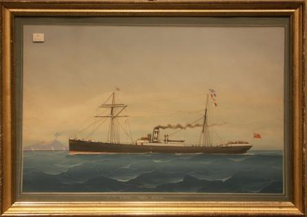 Depicting the British steamer S.S. ESHCOL of North Shields passing Neaples