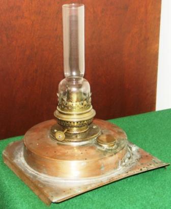 1930's kerosene lamp for masthead light, made of copper and with brass burner.