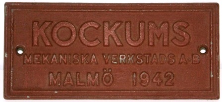 Plate made of cast iron from a vessel made by Kockums Mekaniska Verkstads AB in Malmö 1942.