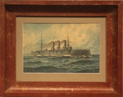 Depicting an Imperial Russian Navy battleship heading for Japan