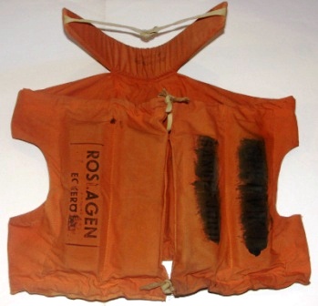 Mid 20th century adult lifebelt initially used onboard M/S SPERVIK I of Sandefjord (Norway) and later onboard M/S ROSLAGEN of Eckerö (Åland/Finland).
