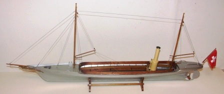 20th century built model depicting Alfred Nobels aluminium-hulled sloop"MIGNON" built 1892 by the Swiss company Escher Wyss AG. The worlds first aluminium boat and one of the first naphtha/vapor launches.