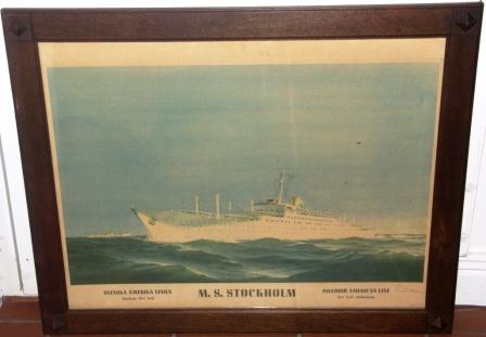 Swedish American Line (SAL) poster depicting M.S. STOCKHOLM (collided with S/S Andrea Doria)