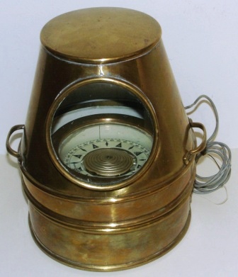 Mid 20th century brass binnacle, complete with original compass and incl electric illumination. No: 33694. Made by AB Lyth, Stockholm. 