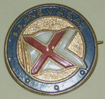 Mid 20th century metal badge from the S.S. Nevasa of the British India Steam Navigation Company Ltd.