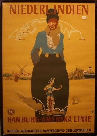 Hapag Hamburg-Amerika Linie / Deutsch-Australische Dampfschiffs-Gesellschaft AG. Advertising the link between Europe and the Dutch colony Indonesia.
