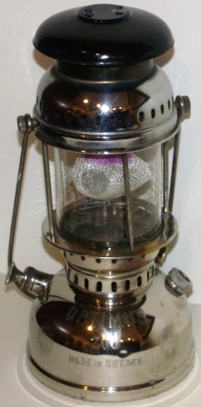 20th century chrome-plated kerosene table/ceiling lamp made in Sweden by Optimus (glass made in West Germany). No 200.