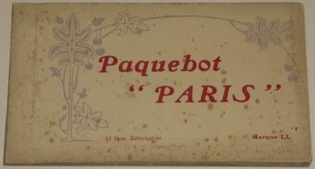 Paquebot PARIS of the French Line/Cie Générale Transatlantique. Booklet containing 12 detachable postcards depicting the vessels interior.